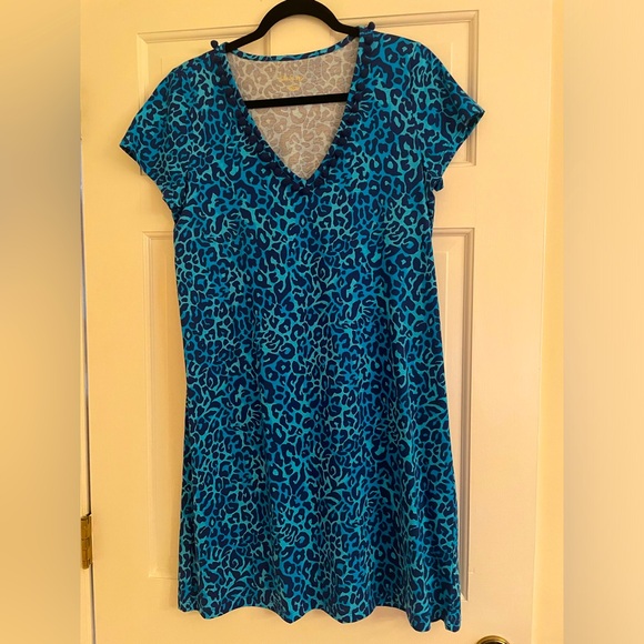 Lilly Pulitzer V Neck Etta Dress in Oyster Bay Navy My Favorite Spot -Medium - Picture 2 of 5